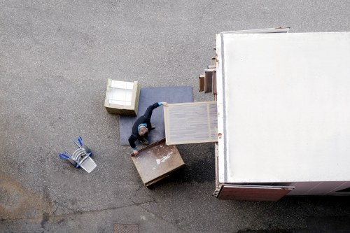 Local moving vehicle near Maida Vale apartment buildings