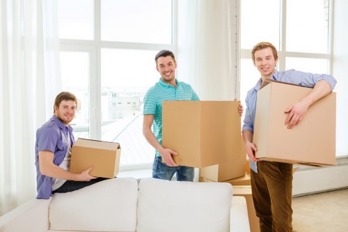 Prepared moving boxes and household items ready for transport