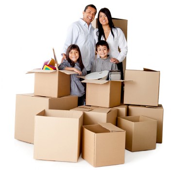 Packed boxes and household items ready for removals van transport